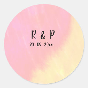 white simple minimal text style wedding pink yello classic round sticker