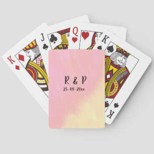 white simple minimal text style wedding pink yello playing cards