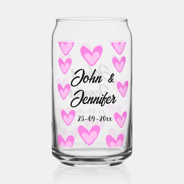 white simple minimal text style wedding pinkheart  can glass (Front)