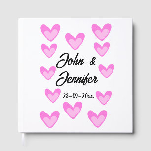 white simple minimal text style wedding pinkheart guest book