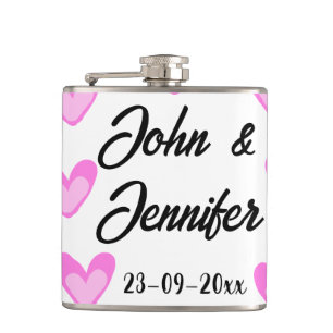 white simple minimal text style wedding pinkheart hip flask