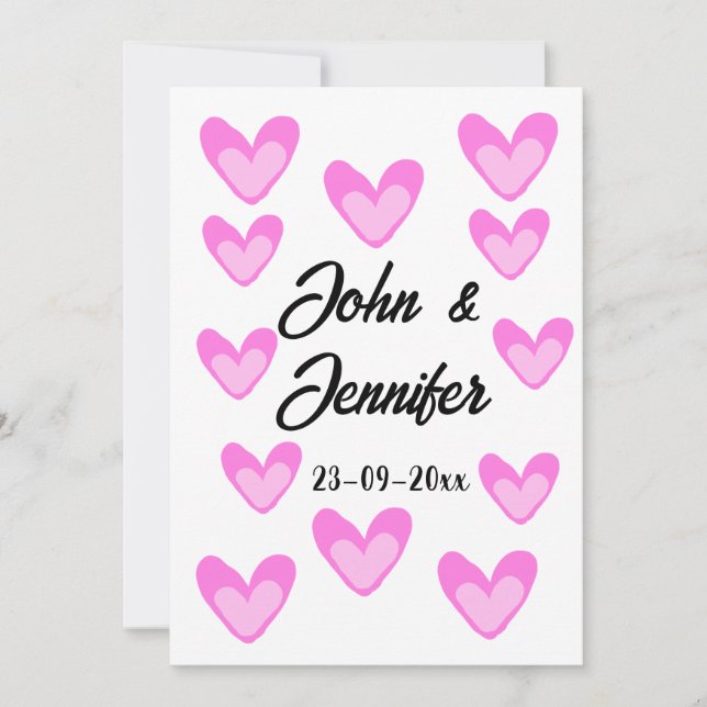 white simple minimal text style wedding pinkheart  invitation (Front)