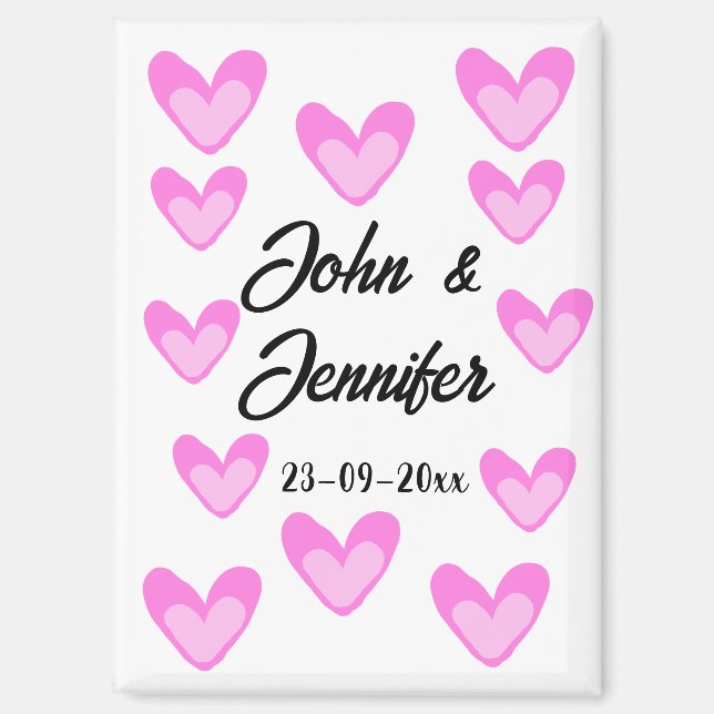 white simple minimal text style wedding pinkheart  magnet (Front)