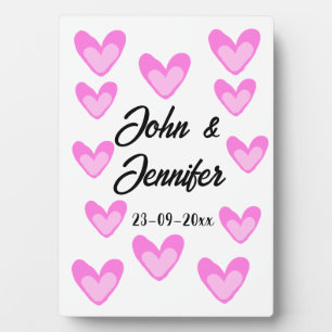 white simple minimal text style wedding pinkheart  plaque