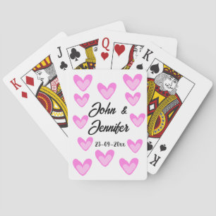 white simple minimal text style wedding pinkheart  playing cards