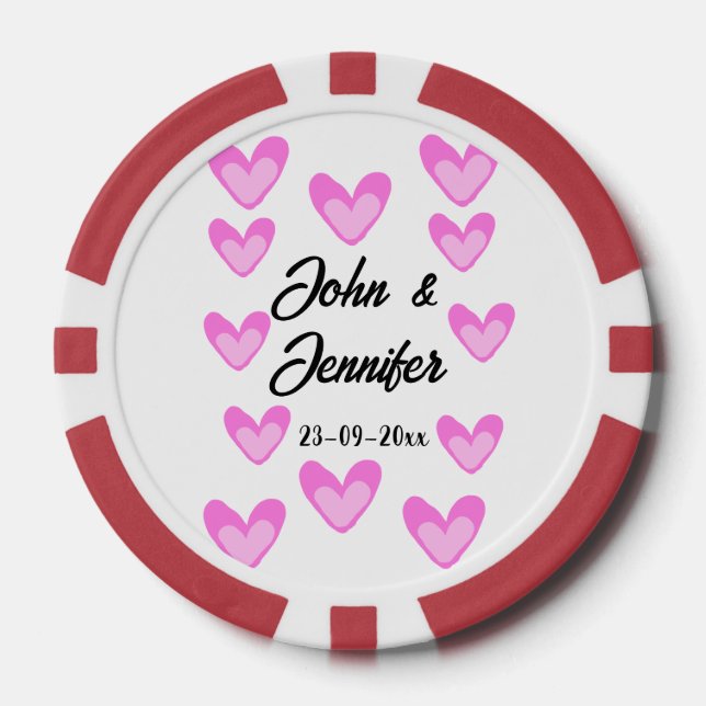 white simple minimal text style wedding pinkheart  poker chips (Front)