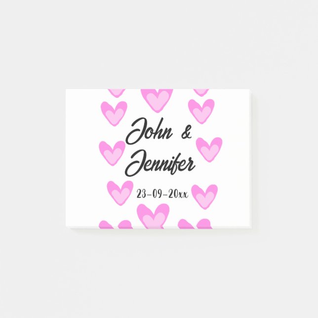 white simple minimal text style wedding pinkheart  post-it notes (Front)