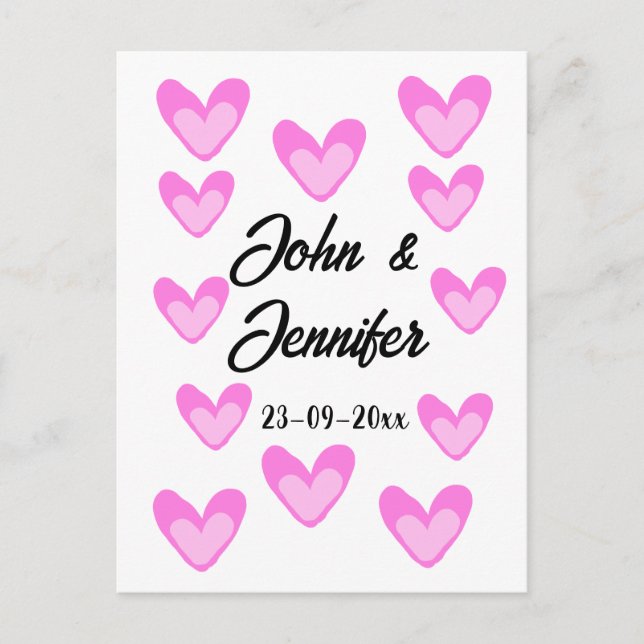 white simple minimal text style wedding pinkheart  postcard (Front)
