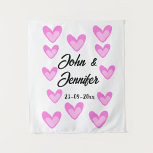white simple minimal text style wedding pinkheart  tapestry