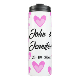 white simple minimal text style wedding pinkheart thermal tumbler