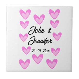 white simple minimal text style wedding pinkheart tile