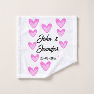 white simple minimal text style wedding pinkheart  wash cloth