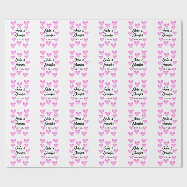 white simple minimal text style wedding pinkheart  wrapping paper (Flat)