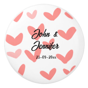 white simple minimal text style wedding red heart ceramic knob