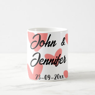 white simple minimal text style wedding red heart coffee mug
