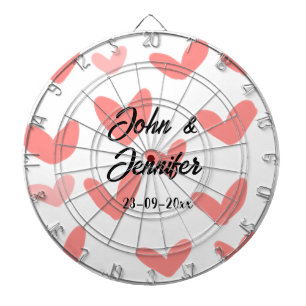 white simple minimal text style wedding red heart dartboard