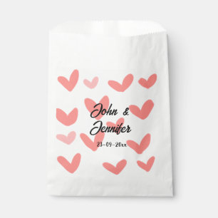 white simple minimal text style wedding red heart favour bags