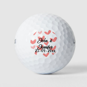 white simple minimal text style wedding red heart  golf balls