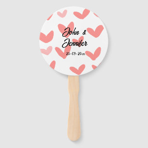 white simple minimal text style wedding red heart  hand fan