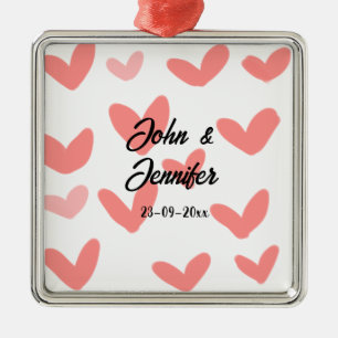 white simple minimal text style wedding red heart metal tree decoration