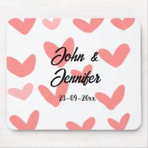 white simple minimal text style wedding red heart mouse pad