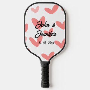 white simple minimal text style wedding red heart pickleball paddle