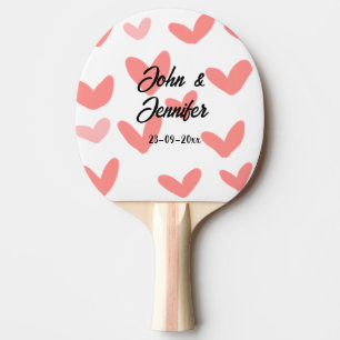 white simple minimal text style wedding red heart ping pong paddle