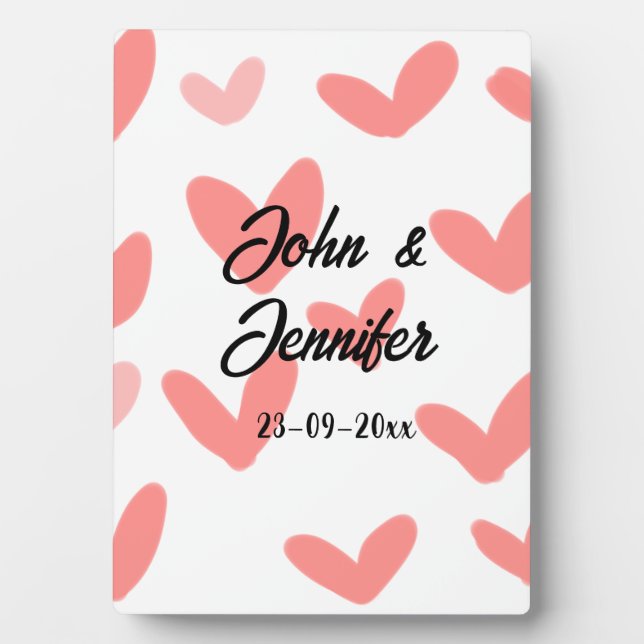 white simple minimal text style wedding red heart  plaque (Front)