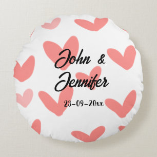 white simple minimal text style wedding red heart round cushion
