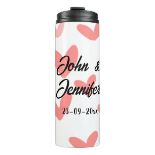 white simple minimal text style wedding red heart thermal tumbler