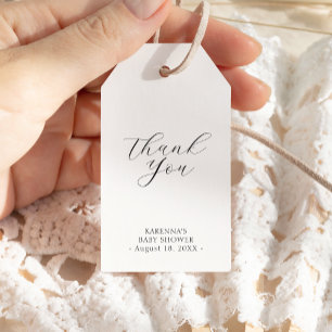 White Simple Minimalist Baby Shower Thank You Gift Tags