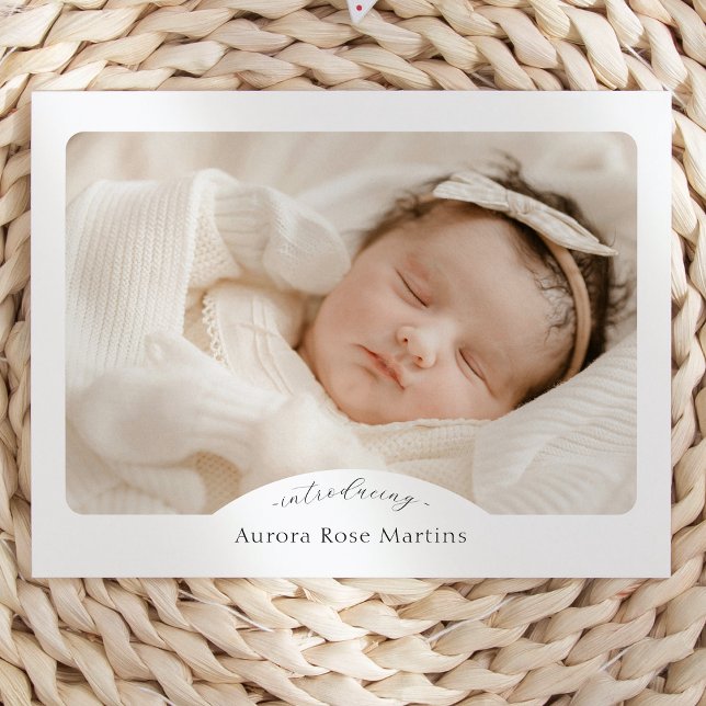 White Simple Minimalist Photo Birth Announcement (Creator Uploaded)