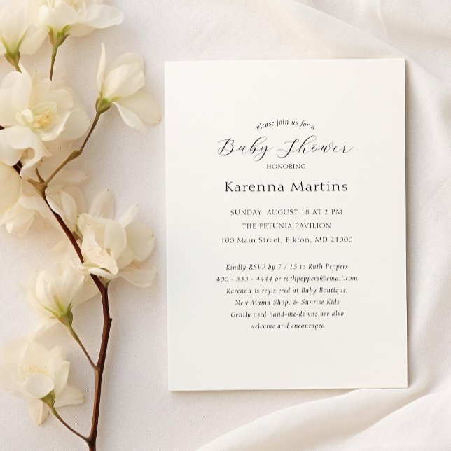 White Simple Minimalist Script Baby Shower Invitation (Creator Uploaded)