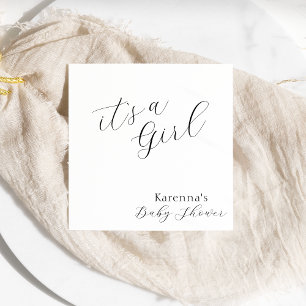 White Simple Minimalist Script Girl Baby Shower Napkin