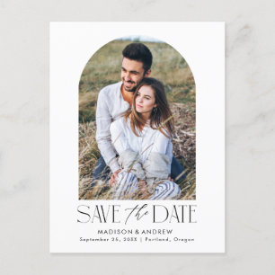 White   Simple Modern Arch Photo Save the Date Announcement Postcard