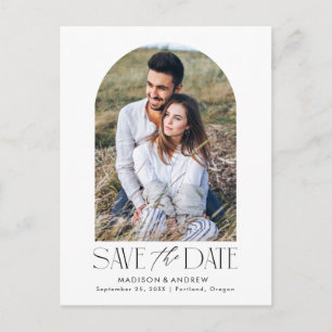 White Simple Modern Arch Photo Save the Date Announcement Postcard
