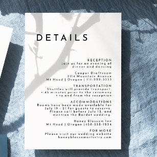 White Simple Modern Bold Wedding Details Enclosure Card