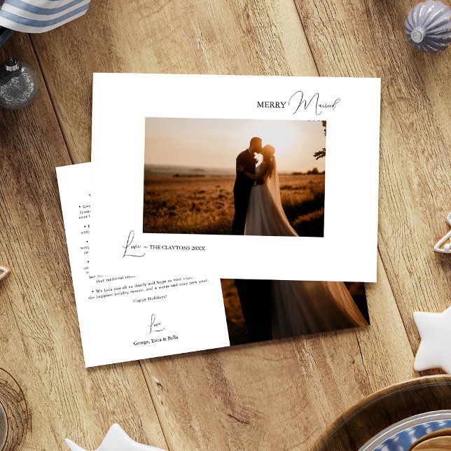 White Simple Modern Christmas Merry Married Photo Holiday Card (Creator Uploaded)