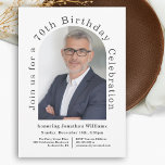 White Simple Photo Arch 70th Birthday Party Invitation<br><div class="desc">As unique as the individual being celebrated, this modern 70th birthday party invitation features a wonderful arch shaped photo template to personalise with your honoree's photo. A plain white background adds a clean look to the design. The custom text template with text that runs along the outer edge of the...</div>