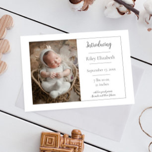 White Simple Photo Birth Announcement