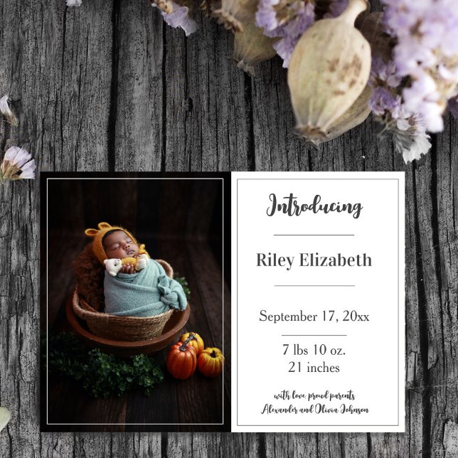 White Simple Photo Birth Announcement (White Simple Photo Birth Announcement)