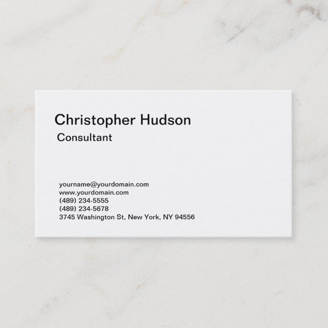White Simple Plain Consultant Business Card (Front)