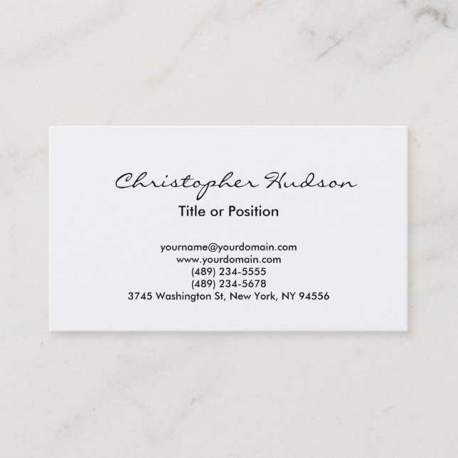 White Simple Plain Script Business Card (Front)