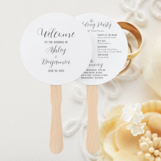 White Simple Wedding Ceremony Program Hand Fan (In Situ Wedding)