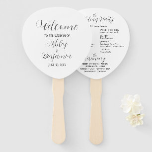 White Simple Wedding Ceremony Program Hand Fan