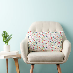White Simple Wildflower  Pattern  Lumbar Cushion