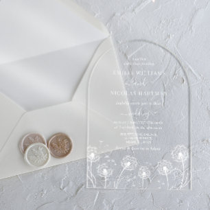 White Simple Wildflower Wedding Acrylic Invitations
