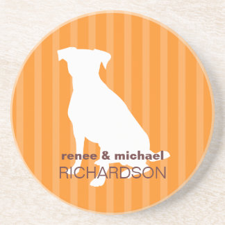 White sitting dog orange stripes pet lover modern coaster