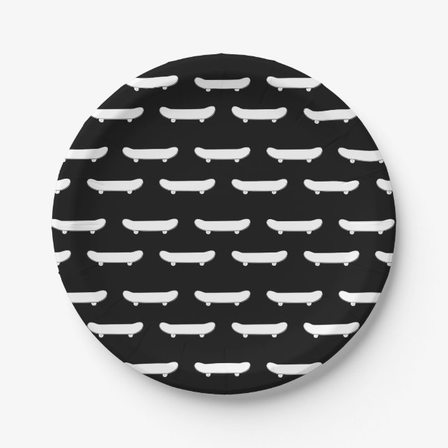 White Skateboard Monochromatic Black Skater Urban Paper Plate (Front)
