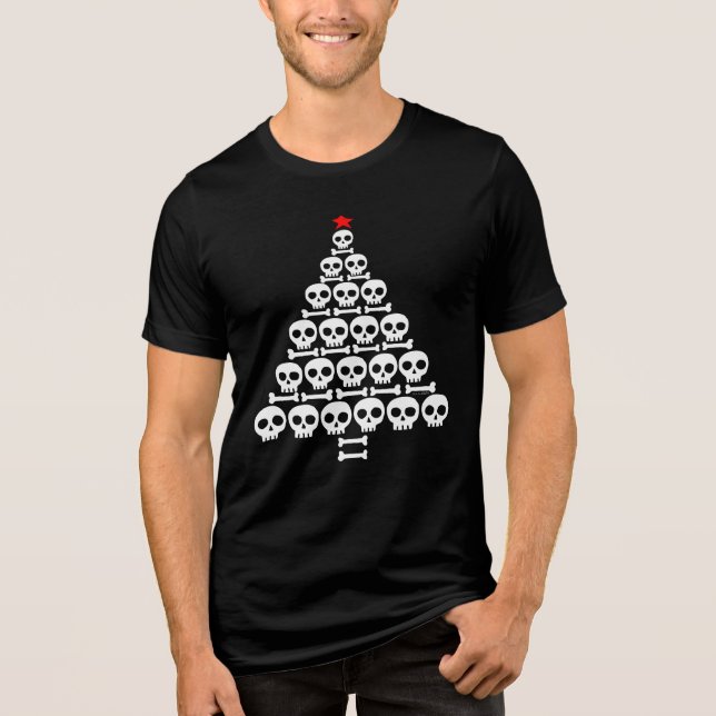 White Skull and Bones Christmas Tree Tri-Blend Shirt (Front)